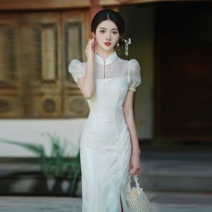 Embroidered Sequin New Chinese Style Qipao Dress with Slit - Style 708fd9