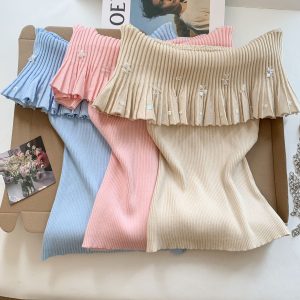 French Off-Shoulder Ruched Knit Top for Women Summer 2026 Slim Fit Versatile