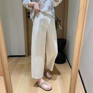 High Tencel Linen Tailored Slimming Cropped Cocoon Casual Pants