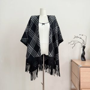 Kubiliv Classic Plaid Shawl Scarf for Women Black One Size