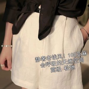 Old Money Linen Bermuda High Waist A-Line Straight Wide Leg Suit Shorts for Women Summer
