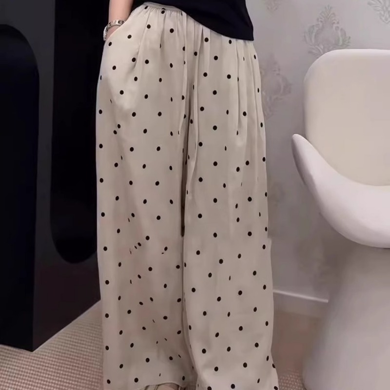 Plus Size Polka Dot Linen Casual Pants Women Summer Thin Loose Straight Wide Leg - Image 5