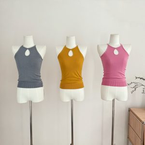 Suuuicee Neon Love Letter Waterdrop Cutout Multi-Knit Halter Knit Camisole Top - Style b8b5f3