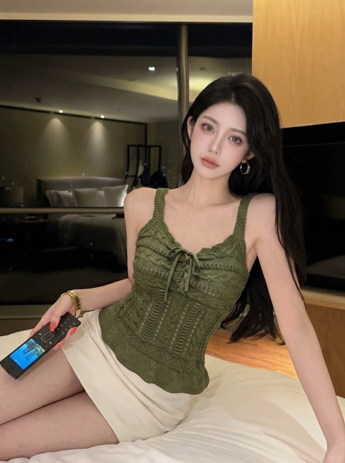 Sweet Style Cutout Lace-Up Slim Fit V-Neck Camisole Top