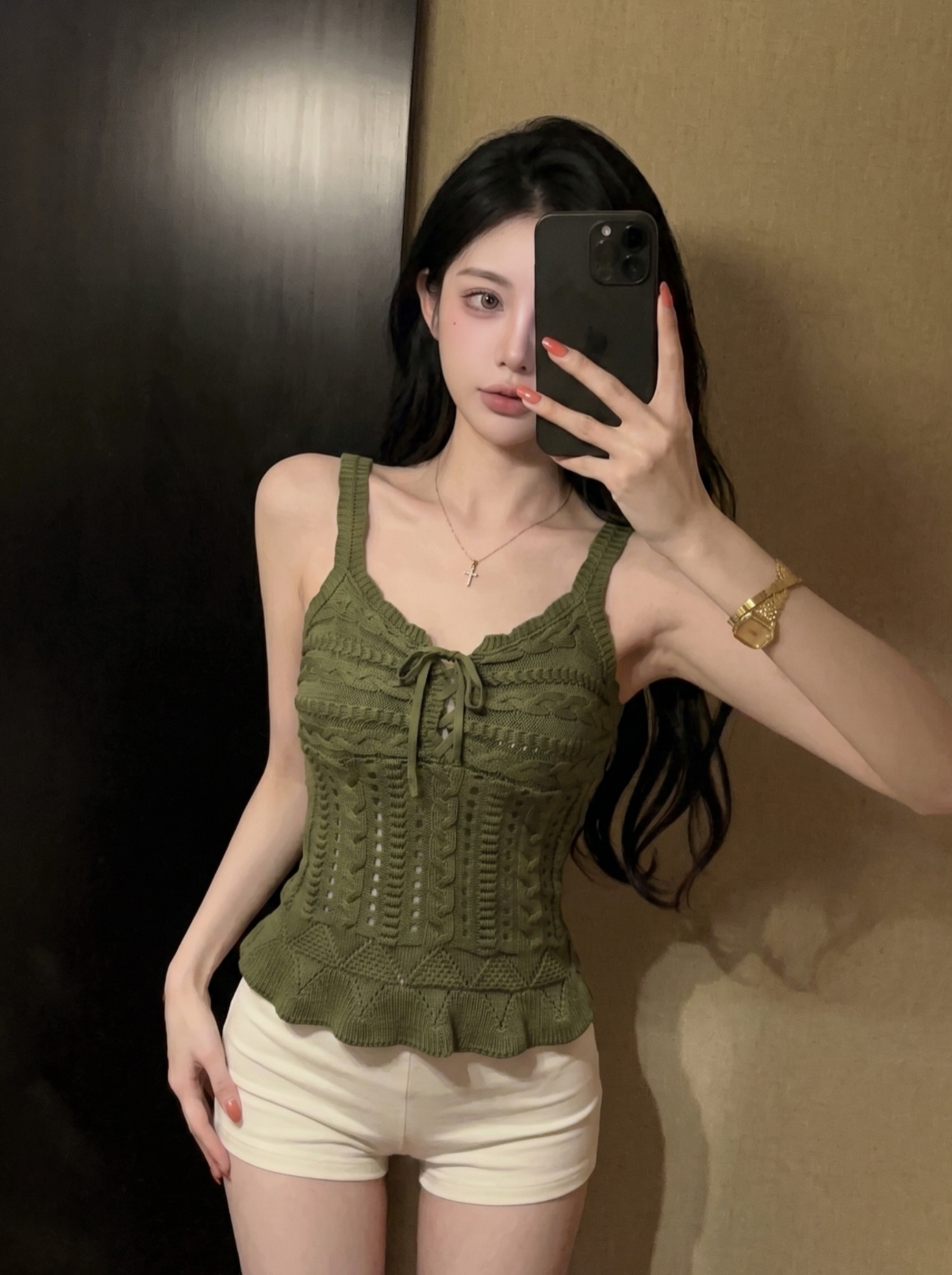 Sweet Style Cutout Lace-Up Slim Fit V-Neck Camisole Top - Image 4