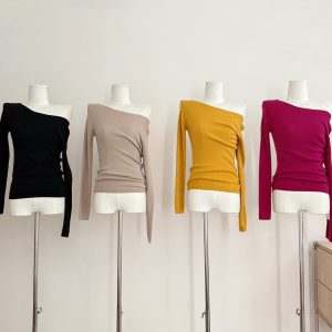 Versatile Slimming One-Shoulder Long-Sleeve Knit Top