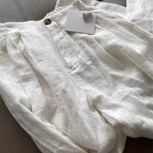 White High Waist Cotton Linen Relaxed Wide Leg Pants Women 2025 Summer Korean Minimalist Lazy Style Trousers