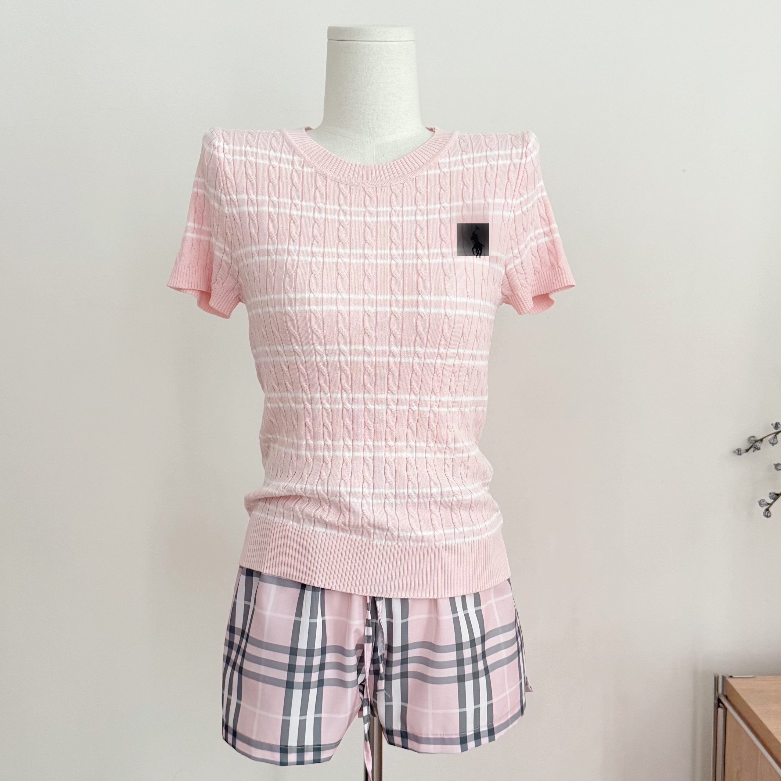 Women's Colorblock Striped Short Sleeve Knit Top Summer Thin Slimming Ice Silk Twist Shirt