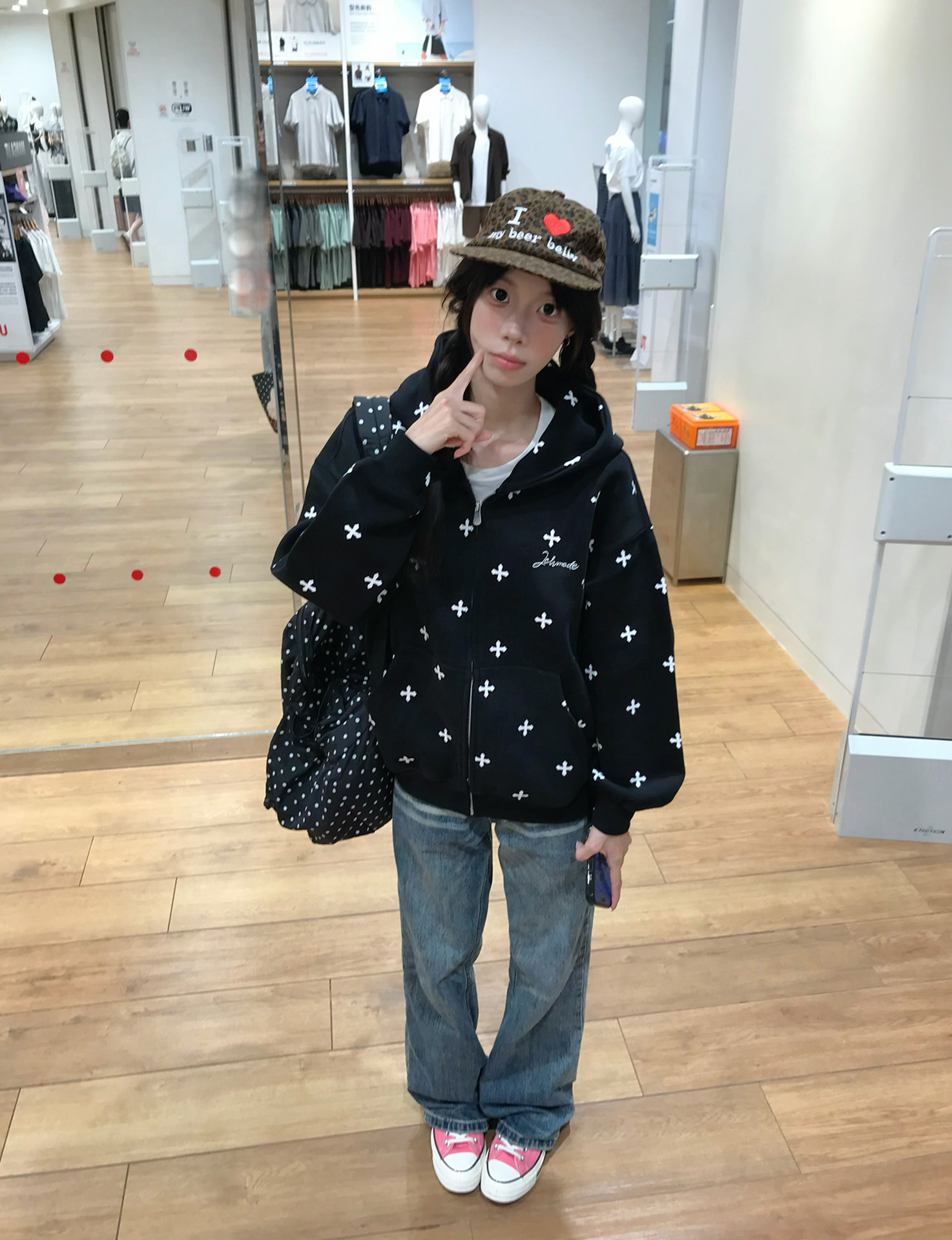 Women's Embroidered Cotton Hooded Sweatshirt Zip Up - Image 2