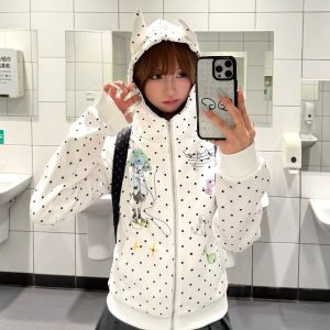 Women's Embroidered Loose Cotton Sweatshirt White M-2XL