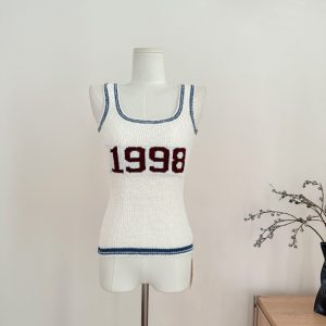 Women's Knit Tank Top Faux Linen Color Block Sleeveless Summer Vest