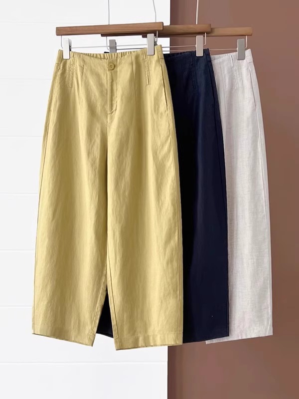 Women's Tencel Linen Casual Balloon Pants Summer High Waist Cropped Harem Pants