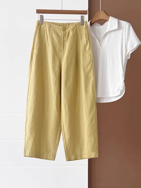 Women's Tencel Linen Casual Balloon Pants Summer High Waist Cropped Harem Pants - Image 2