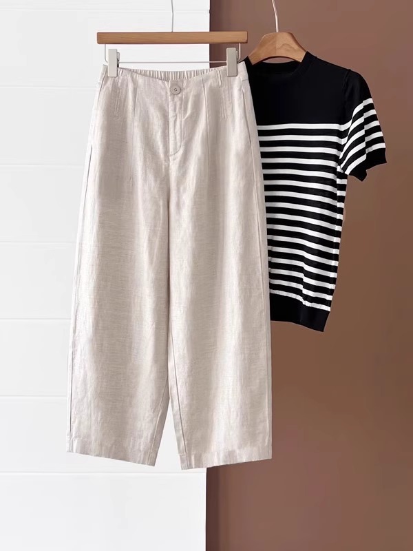 Women's Tencel Linen Casual Balloon Pants Summer High Waist Cropped Harem Pants - Image 4