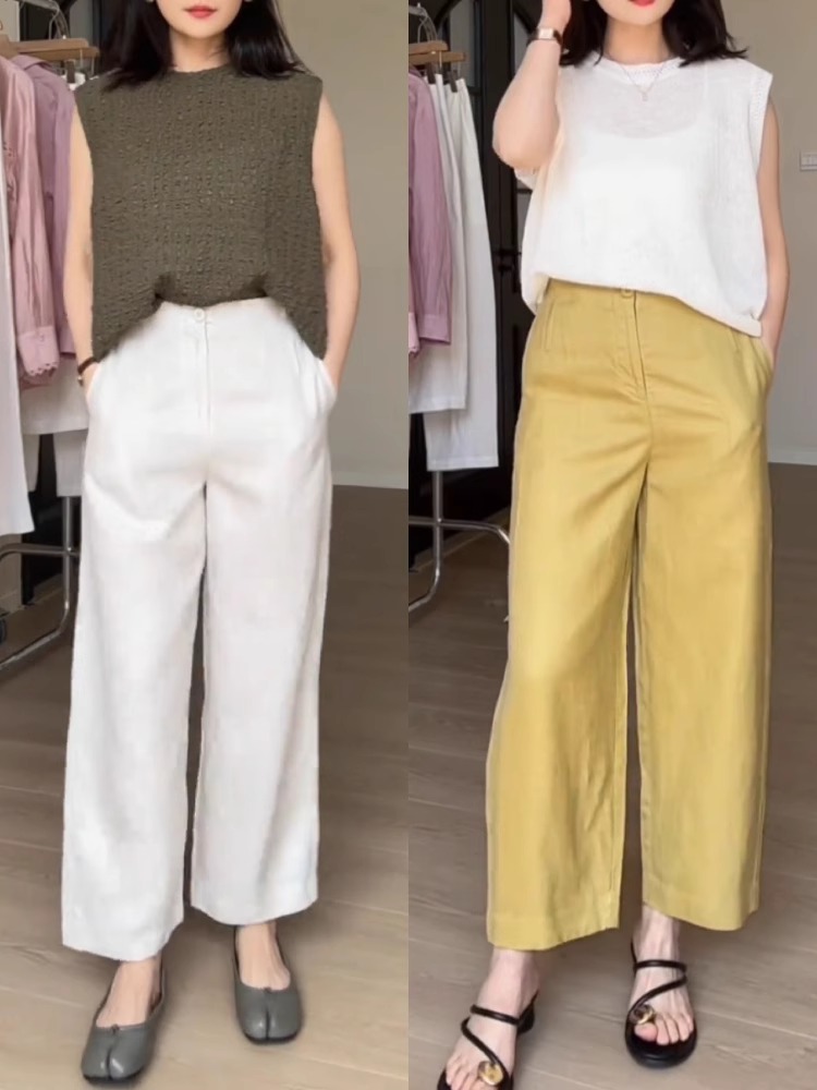 Women's Tencel Linen Cropped Harem Pants 2025 Summer Lightweight Loose High Waist