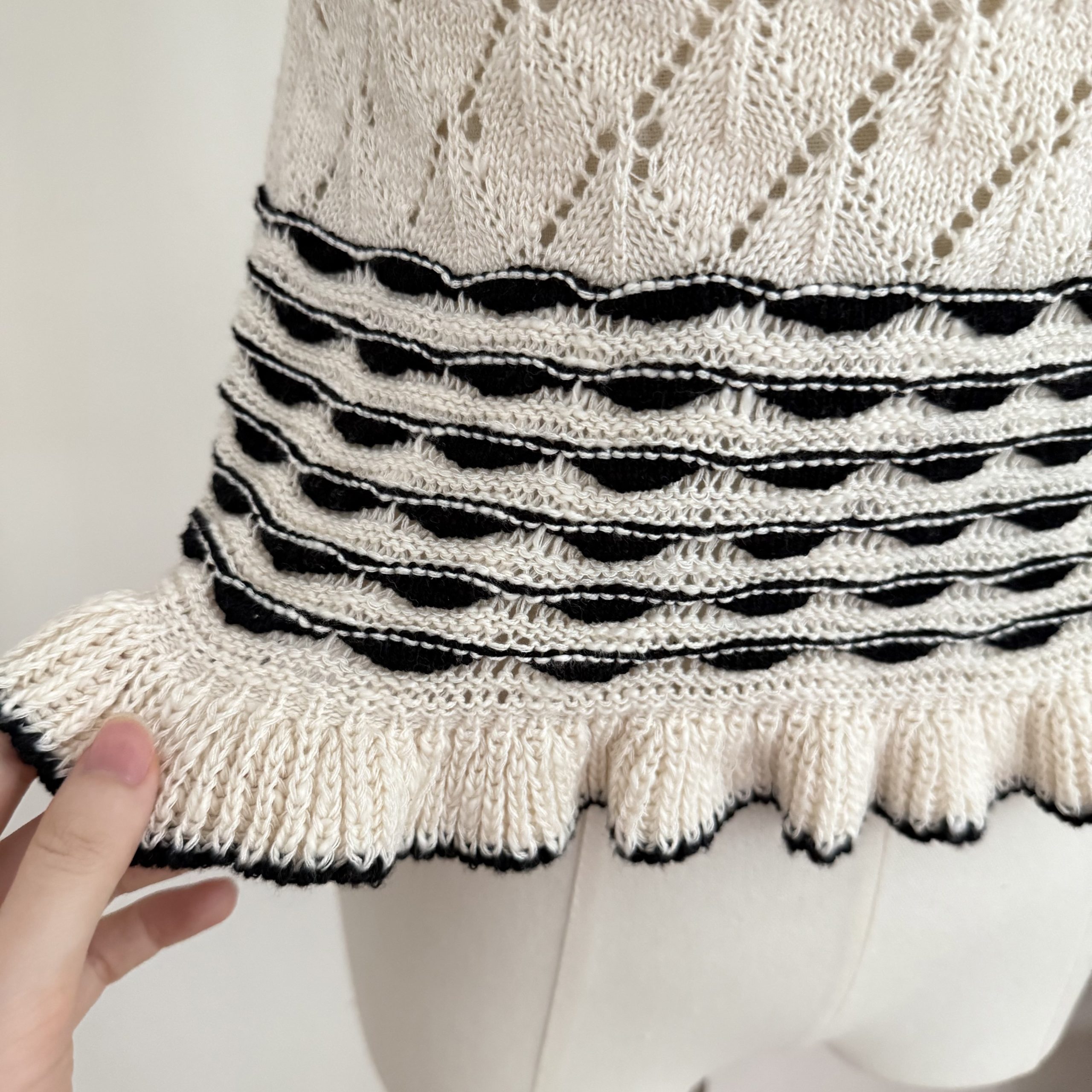 YUYUREAL Paris Romance Vintage Diamond Openwork Ruffle Trim Cotton Linen Knit Vest Women Slim Short Top - Image 5